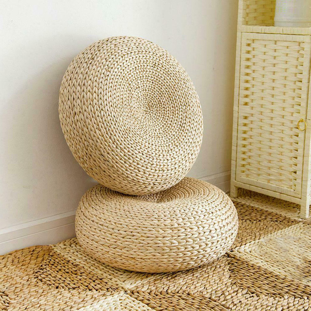 Japanese Home Textiles - القش الطبيعي وسادة مستديرة اليدوية المنسوجة