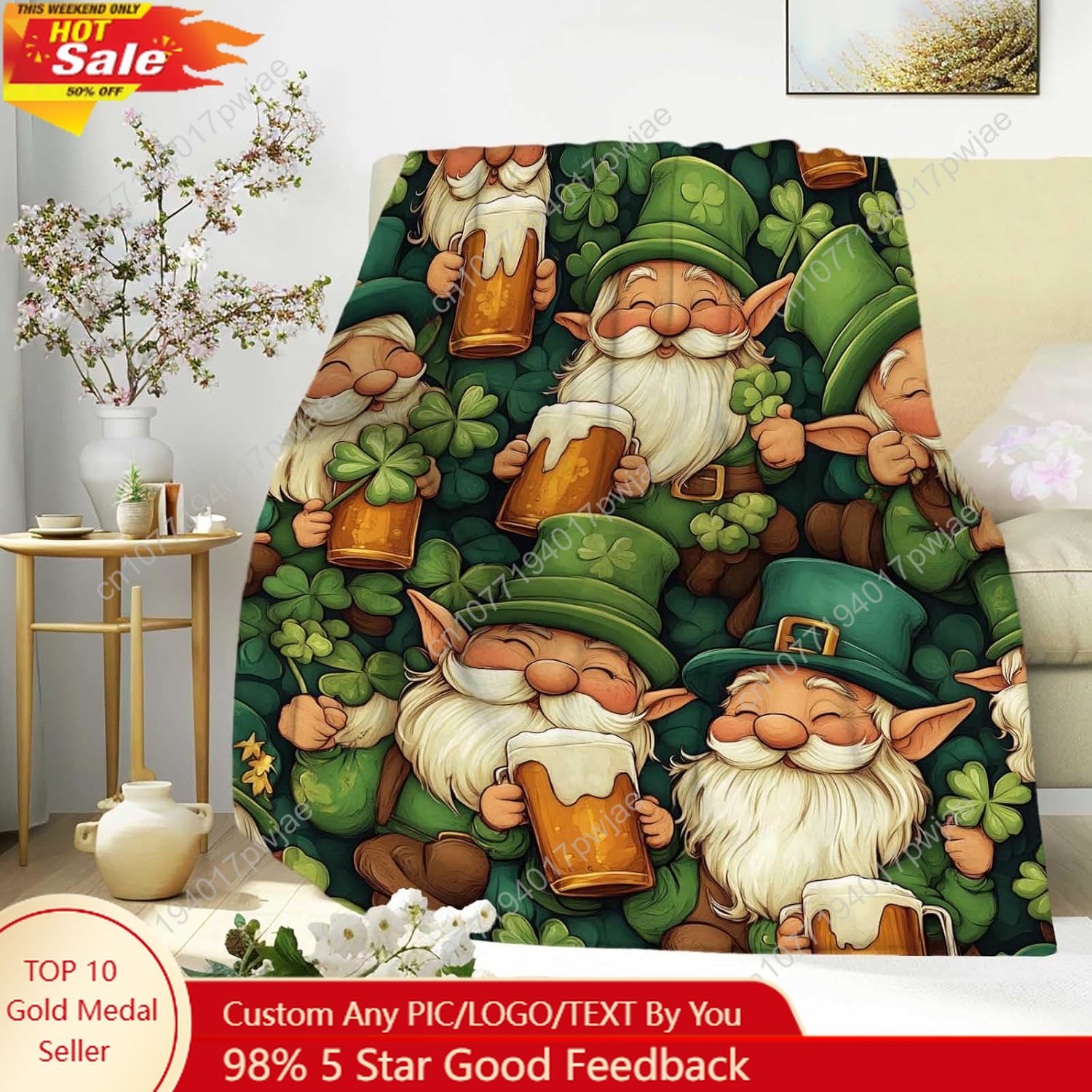 Home Textiles Blanket - بطانية رمي جنوم لعيد القديس باتريك