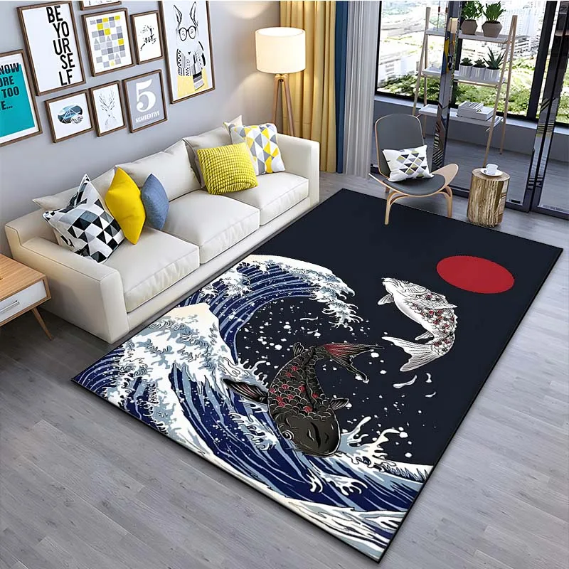 Japanese Home Textiles - الفن الياباني كاناغاوا موجات السجاد لغرفة