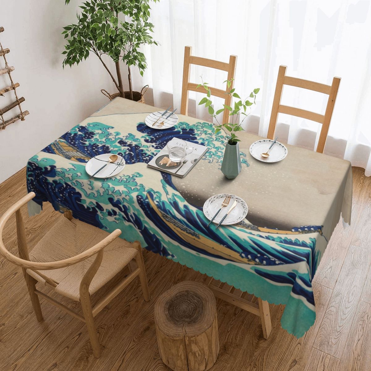 Japanese Home Textiles - موجة كبيرة قبالة كاناغاوا Tablecloth اليابانية