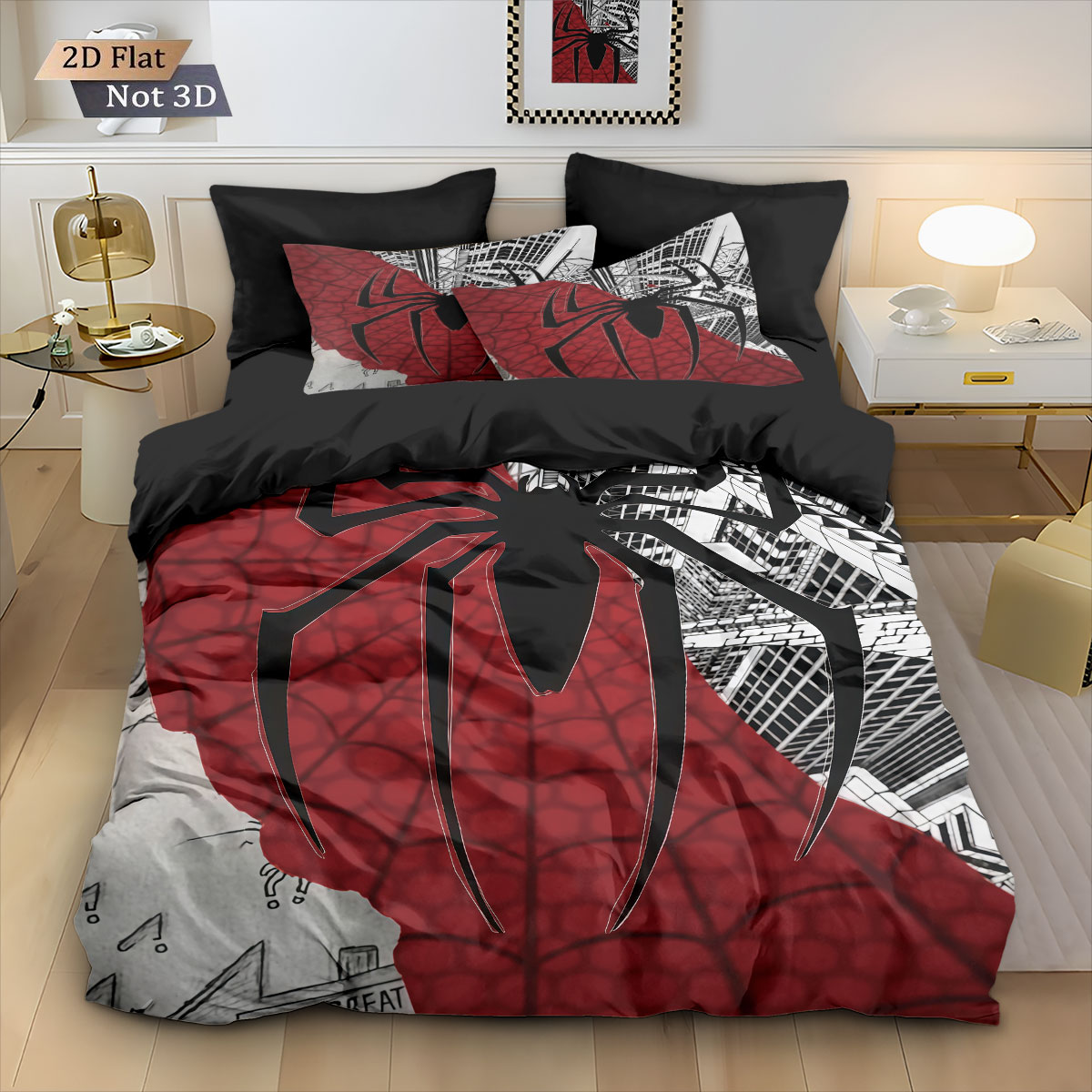 طقم لحاف مطبوع عليه عنكبوت أسو - مراجعة Home Textiles Bedding وسعره