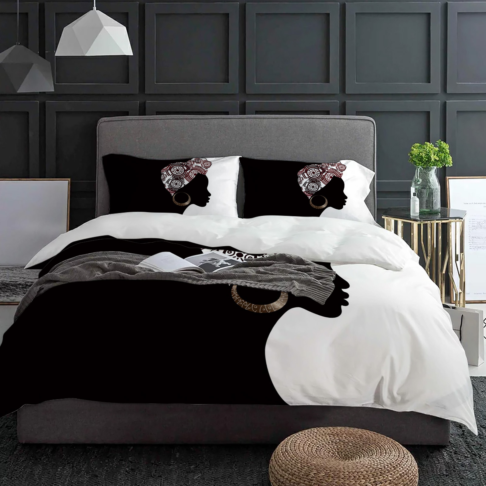 امرأة سوداء أسود أبيض طقم سرير - مراجعة Home Textiles Bedding وسعره